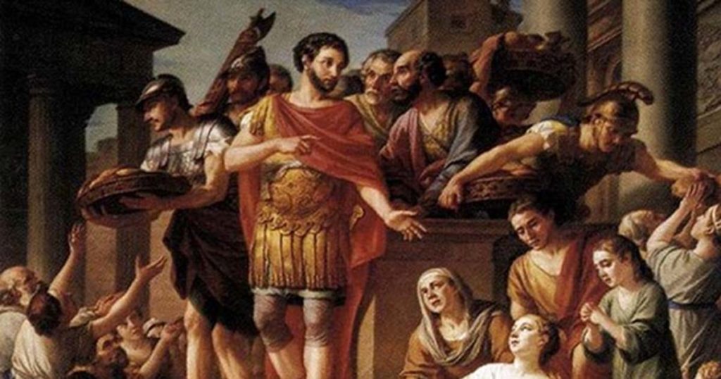 Pictura, Marcus Aurelius impartind paine printre saraci.